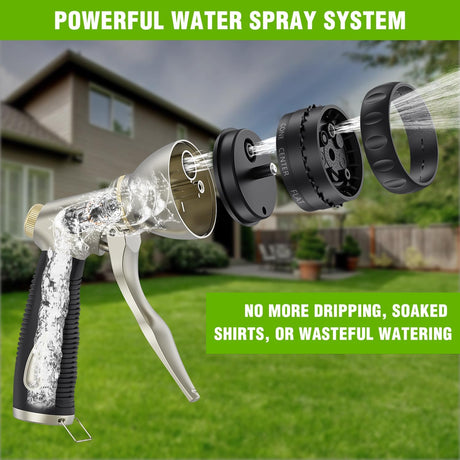 Garden Hose Nozzle, Water Hose Sprayer Nozzle Adjustable 7 Spray Patterns Heavy Duty Metal Water Nozzles for Hose Outdoor with Non-Slip Rubber Grip for Watering Plants Lawns Washing Cars Pets