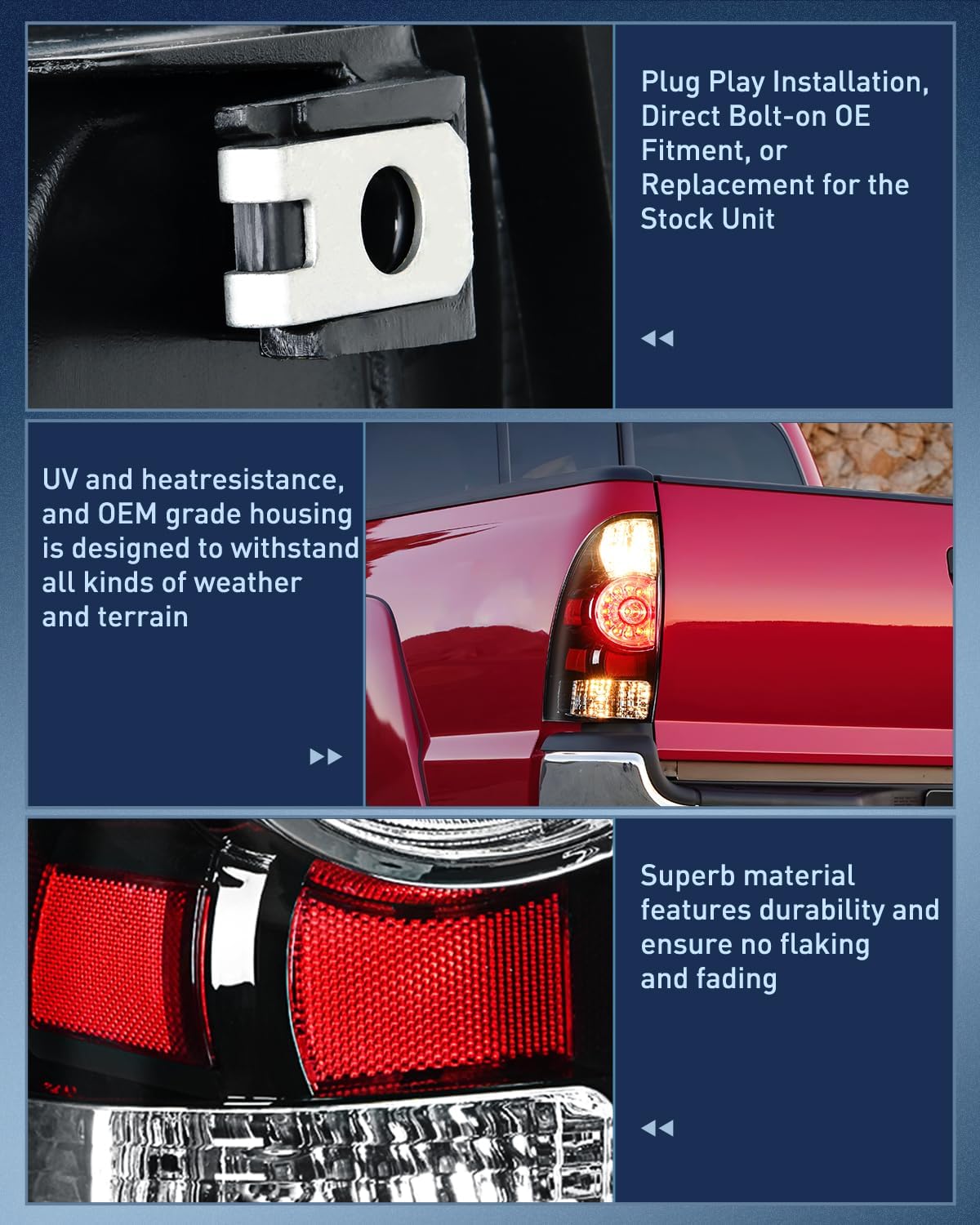 Taillight Assembly Compatible with Toyota Tacoma 2005 2006 2007 2008 2009 2010 2011 2012 2013 2014 2015 Rear Tail Light Lamp Replacement Black Housing LED Lens Driver and Passenger Side