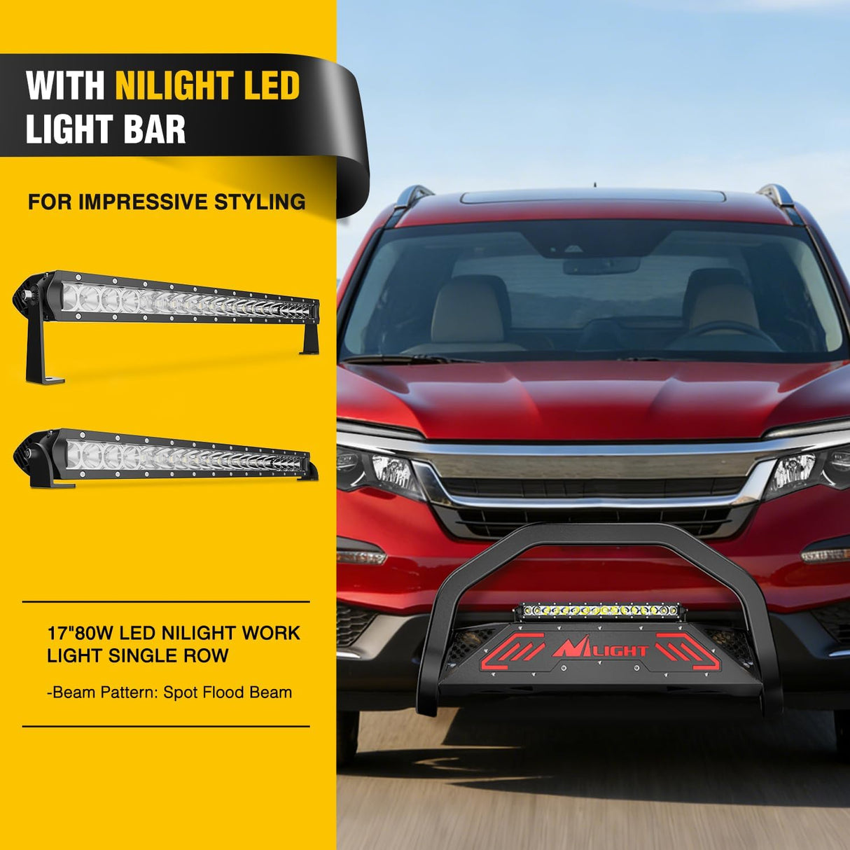 Bull Bar with Light fits 2016-2022 Honda Pilot, 2017-2024 Ridgeline, 2018-2020 Odyssey, 2017-2022 Passport, 2014-2020 Acura MDX Front Bumper Grille Brush Guard w/Skid Plate Licence Plate Hole