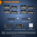 8PCS Led Strobe Lights with Controller 12V 24V Sync Feature Blue White Emergency Hazard Warning Light 12 24 LED Surface Mount for Vehicle Car Truck RV ATV