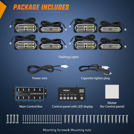 8PCS Led Strobe Lights with Controller 12V 24V Sync Feature Blue White Emergency Hazard Warning Light 12 24 LED Surface Mount for Vehicle Car Truck RV ATV