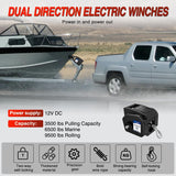 Boat Trailer Winch 3500 lbs Portable Electric Boat Winches 12 V DC Marine Winch with Remote Control and Hand Crank Power-in Freewheel Operation Waterproof Reversible Winch for Boat Trailer