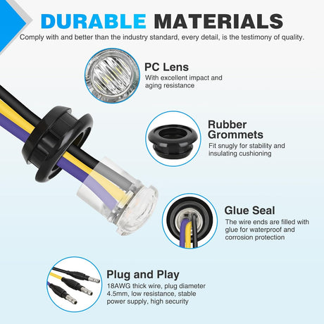 3/4 Inch Dual Color Marker Light 10PCS Amber to Purple Turn Signal Auxiliary Side Marker Clearance Indicator Bullet Lights 3 Plug IP68 Waterproof for Trailer Truck Pickup Camper RV ATV UTV Van Bus