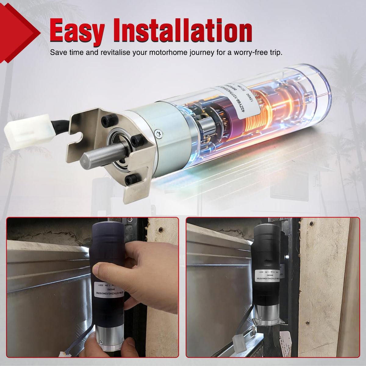 364262 RV in-Wall Slide-Out Motor with Brake Lippert SlimRack | Brake 42mm Mid Torque Motor Compatible with Lippert SlimRack Schwintek in Wall Slide System for Travel Trailer Camper