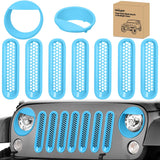 Grill Inserts fit for Jeep Wrangler Front Grille Mesh Inserts & Headlight Cover Set for JK JKU Unlimited Sports Sahara Freedom Rubicon 2007-2018 Clip-in Trim Exterior Accessories Blue 9 Pcs