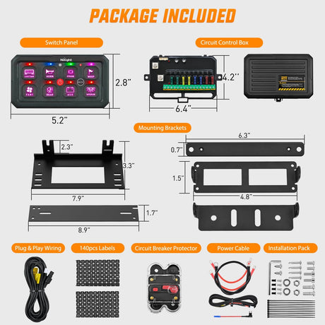 8 Gang Switch Panel Circuit Control Relay System APP RGB Backlight Fuse Wiring Harness Toggle Momentary Strobe Flash Modes Automatic Dimmable 12V 24V for Car Truck Camper SUV