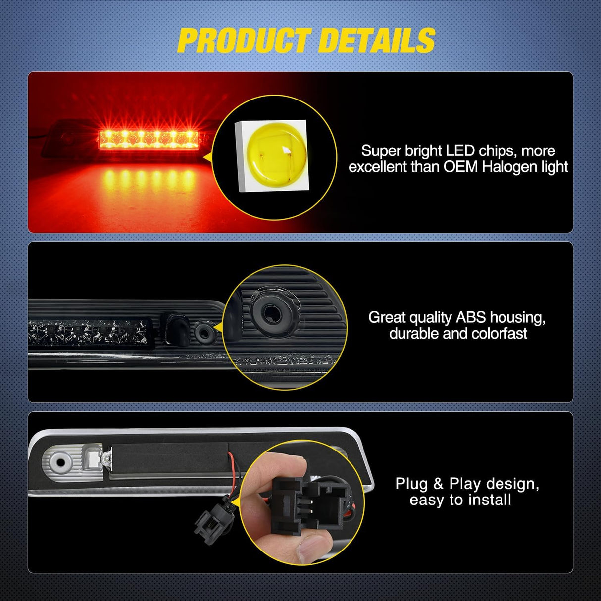 Third Brake Light Tail High Mount 3rd Stop Lights Smoked Lens Compatible with Jeep Liberty 2008 2009 2010 2011 2012 Van SUV Rear Center Cab Lamp