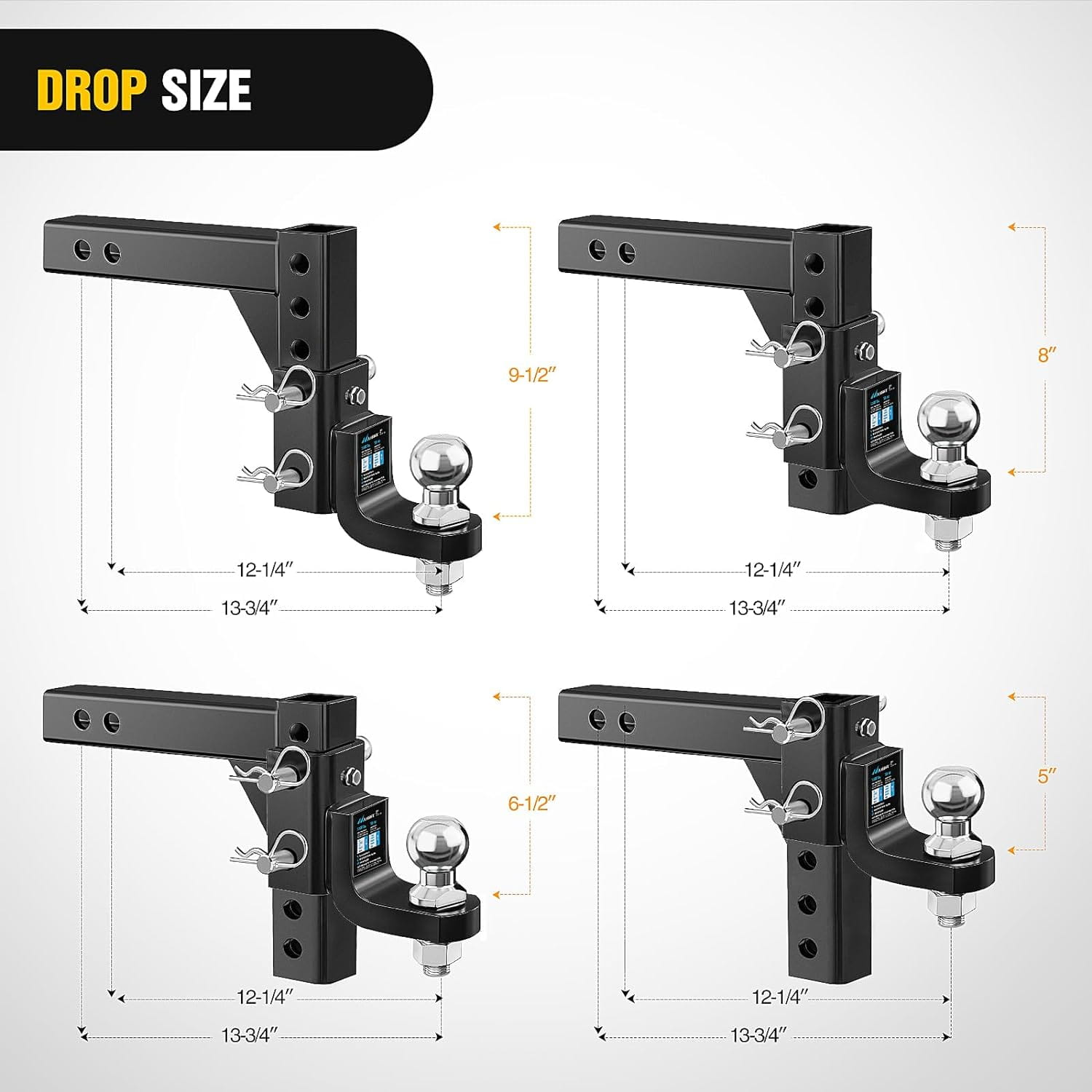 8 Position Adjustable Trailer Hitch Ball Mount with 2 Inch Trailer Ball Nilight