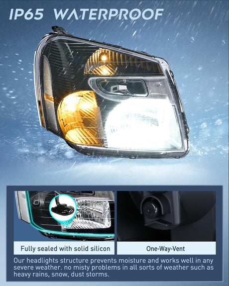 Headlight Assembly Compatible with 2005 2006 2007 2008 2009 Chevy Equinox SUV OE Style Replacement Headlights Black Housing Clear Reflector Headlamp Passenger and Driver Side