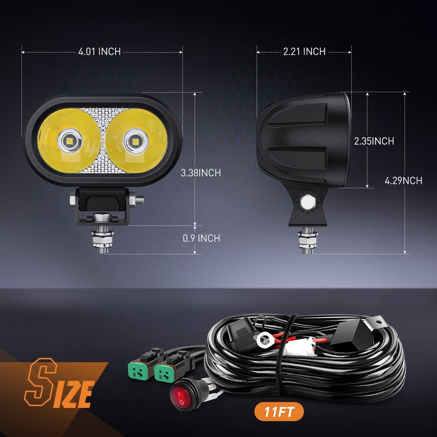 4" 20W 2100LM Spot Built-in EMC LED Work Lights (Pair) | 16AWG DT Wire Nilight