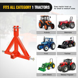 3 Point 2 Inch Trailer Hitch Receiver Category 1 Heavy Duty Tractor Drawbar Adapter Compatible with Kubota Bx John Deere Nortrac Kioti Yanmar Cat Orange