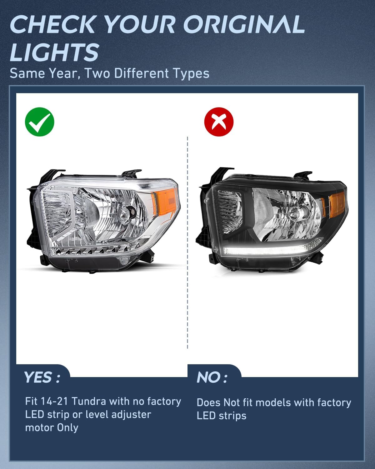 LED DRL Headlight Assembly Compatible with 2014 2015 2016 2017 2018 2019 2020 2021 Toyota Tundra Clean Lens Black Housing Amber Reflector Clear Lens Headlamps Replacement