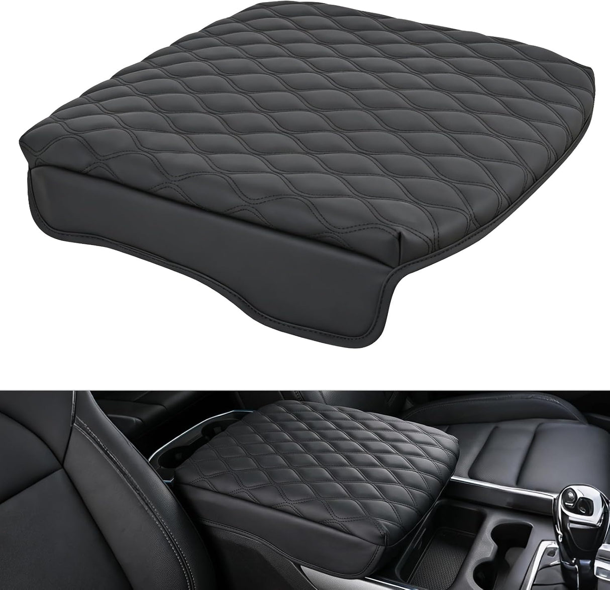 Center Console Cover for Dodge Ram 1500/2500/3500 2019-2025 2026 | for Ram Bucket Seat Accessories Nappa Leather Armrest Cover for Car Waterproof Anti-Scratch Middle Arm Rest Cushion, Black