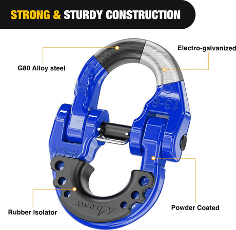 Safety Chain Connector Link, 1/2In Tow Hitch Hammerlock Coupling Link, 2 Pack Forged Steel Tow Chain Connector for Chain Link/Recovery Rope Link/Shackle, 12000 lbs Load Limit, Blue