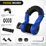 3/4 Inch D Ring Anti-Theft Shackle Tow Hook Jeep Truck SUV ATV UTV | Off Road Recovery Gear 19T 41,887 lbs Break Strength 4.75T WLL Rust-Resistant Anti-Rattle Isolators Heavy Duty Blue 2pack