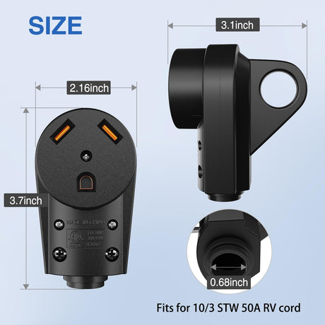 30 Amp RV Female Replacement Plug 125 Volt Heavy Duty Socket Receptacle with Handle ETL Listed NEMA TT-30R for Camper Caravan Motorhome Van Trailer