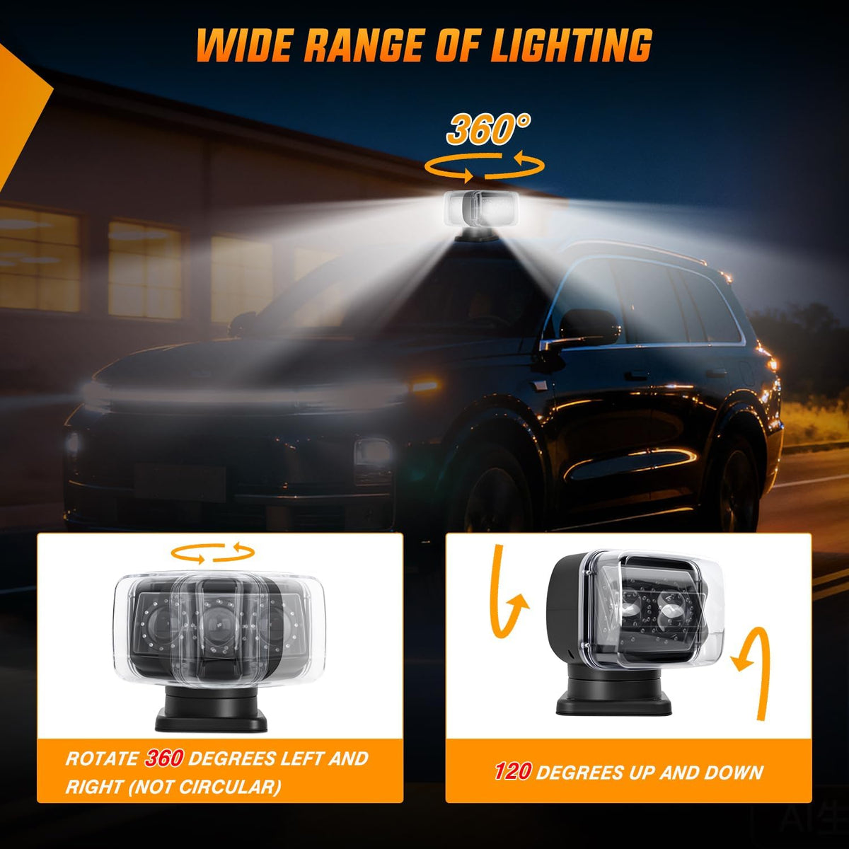 Boat Spotlight 60W 5000LM Magnetic LED Light 12V-24V Offroad | Remote Controlled 360° Rotating Spotlight with Magnetic Base for Boats Trucks Utvs Tractors Hunting and Search