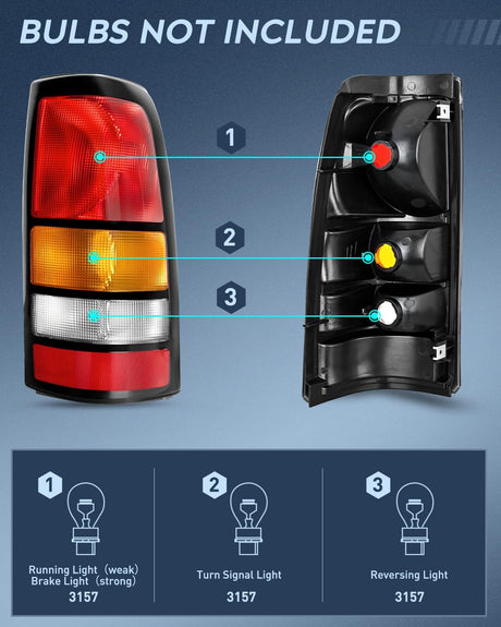 Taillight Assembly Compatible with 1999 2000 2001 2002 2003 2004 2005 2006 GMC Sierra 1999-2002 Chevy Silverado Fit Fleetside Tail Rear Light OE Style Passenger Side Black Border