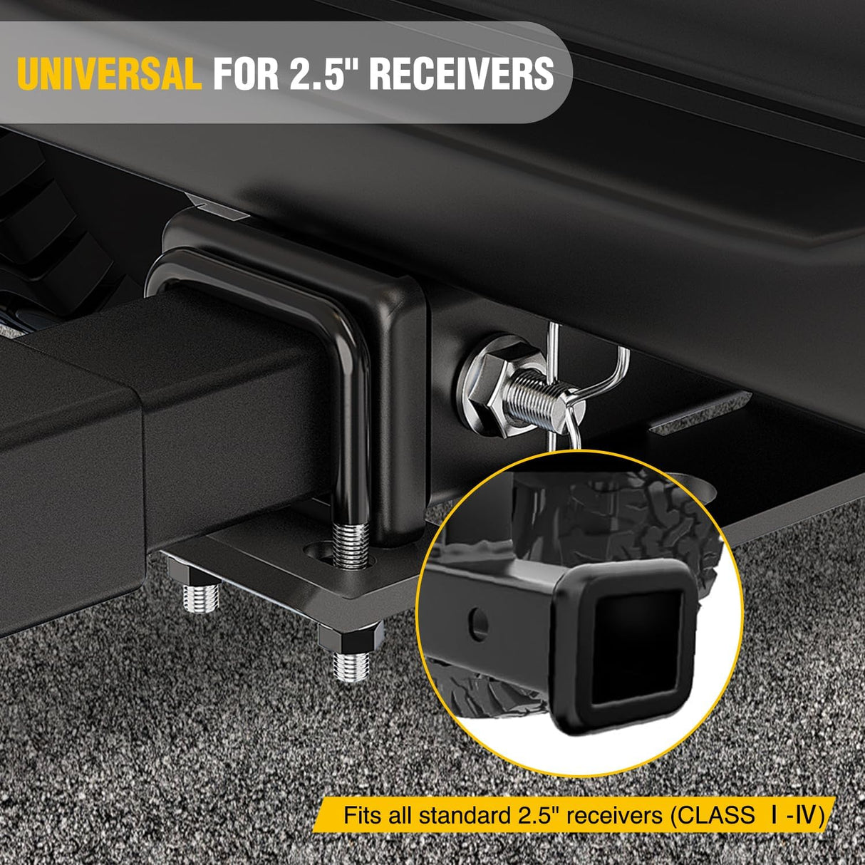 Trailer Hitch Tightener for 2 1/2 Inch Trailer Hitches 2.5 inch Hitch Mount Anti Rattle Heavy Duty Steel with Rubber Anti-Rust Triple Protective Matte Black
