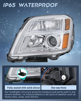 Headlight Assembly Compatible with 2010 2011 2012 2013 2014 2015 GMC Terrain Halogen Projector OE Style Replacement Headlights Chrome Housing Amber Reflector Headlamp Passenger and Driver Side