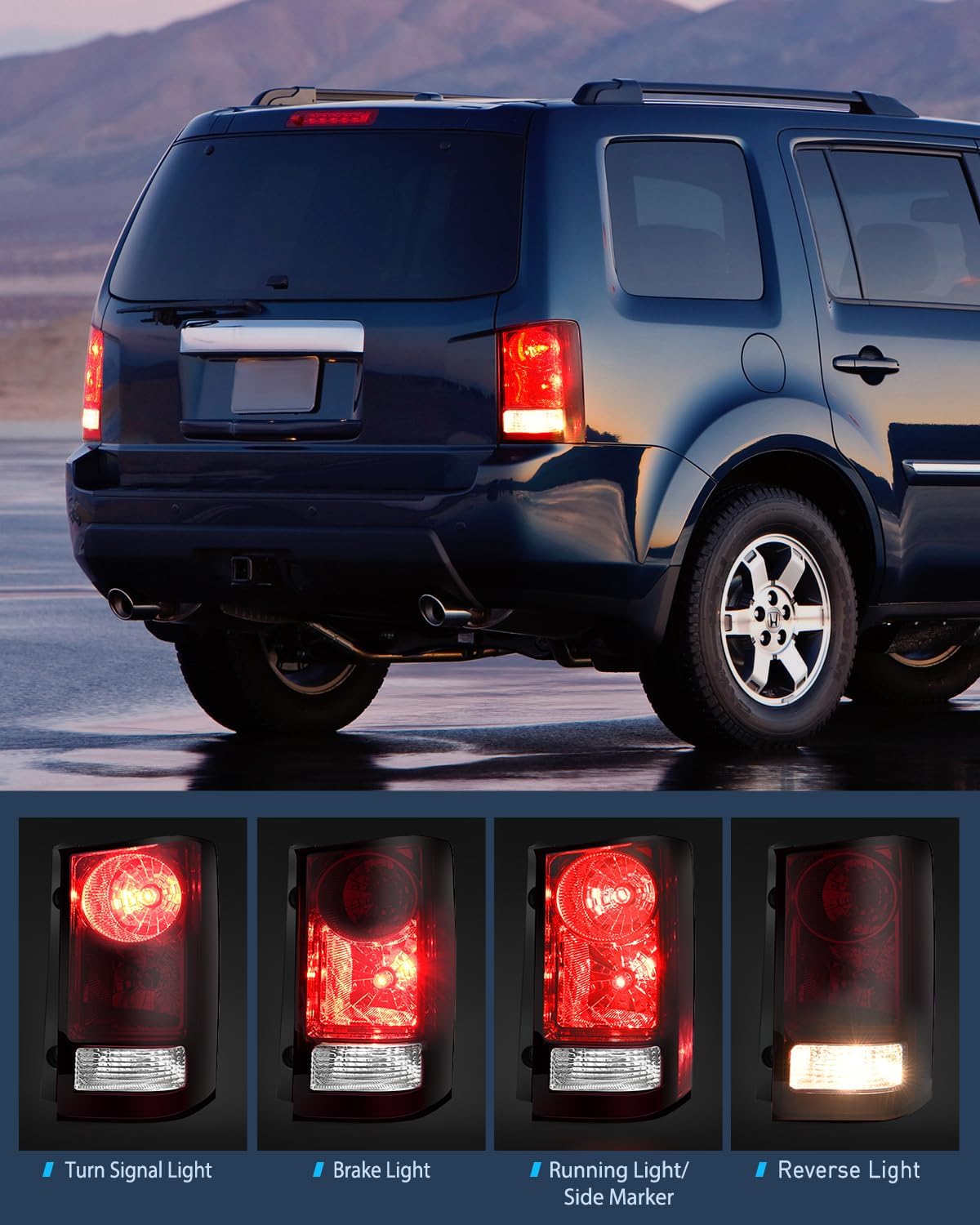Taillight Assembly Compatible with 2009 2010 2011 2012 2013 2014 2015 Honda Pilot Smoked Red Tail Lights Rear Lamp Replacement OE Style Passenger Side w/Bulbs