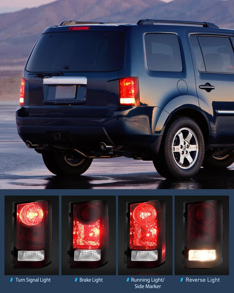 Taillight Assembly Compatible with 2009 2010 2011 2012 2013 2014 2015 Honda Pilot Smoked Red Tail Lights Rear Lamp Replacement OE Style Passenger Side w/Bulbs