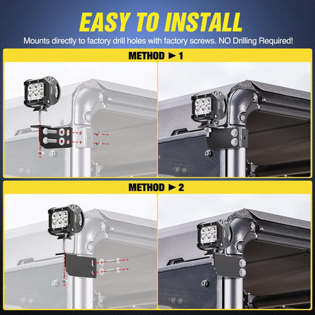 Light Bar 2PCS 3 Inch LED Pods Cubes UTV Rear Roof Mounting Brackets LED Backup Reverse Lighting 15FT Wiring Harness Kit 2 Leads for 2013-2024 Polaris Ranger Full Size 570 800 900 1000 XP Crew