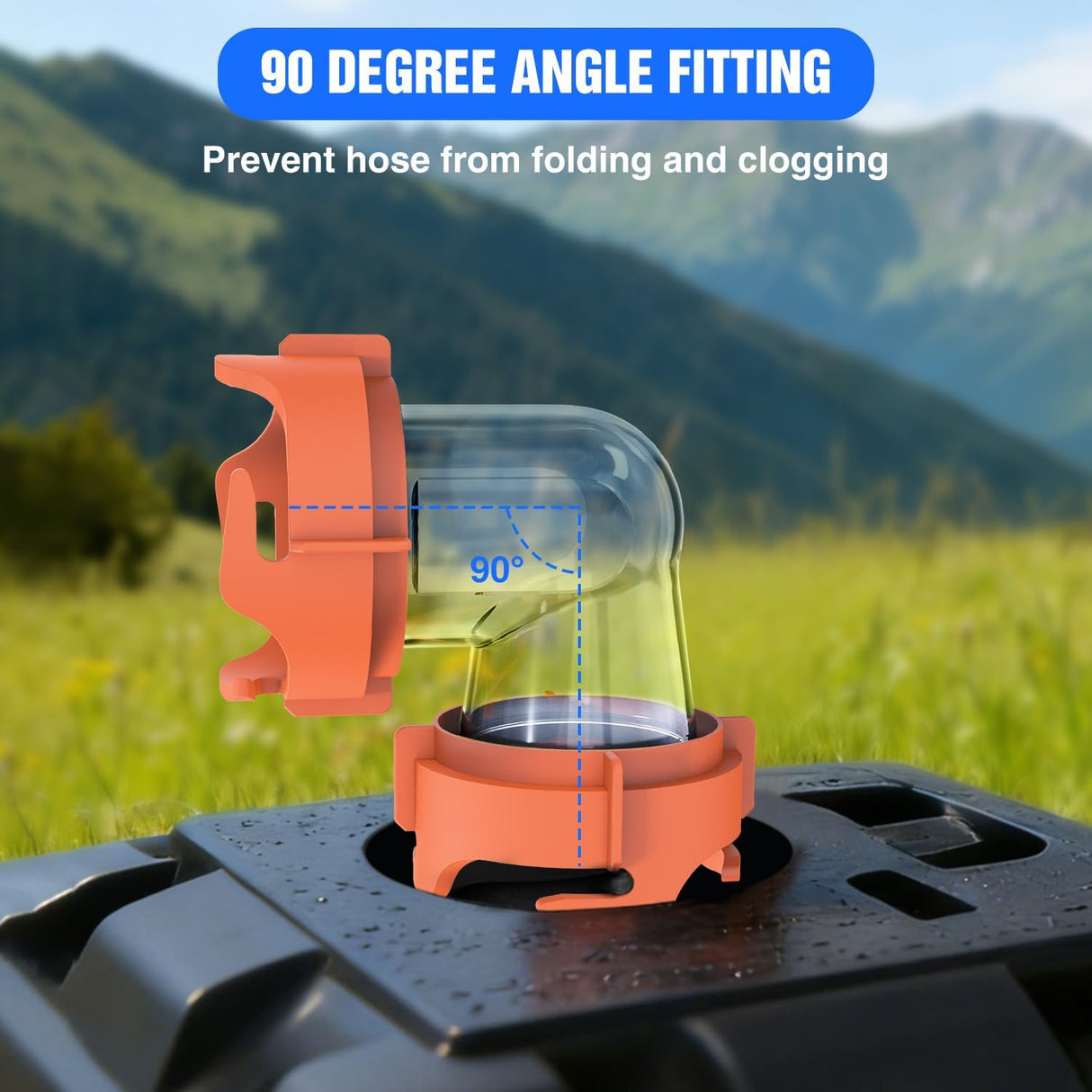 90 Degree RV Tote Tank Adapter, Clear RV Sewer Hose Elbow Fitting with 4 Swivel Bayonet Prongs Leak-Proof Double Odor-Tight Sealing Ring for RV Camping Portable Waste Tank Sewer Hoses, Orange