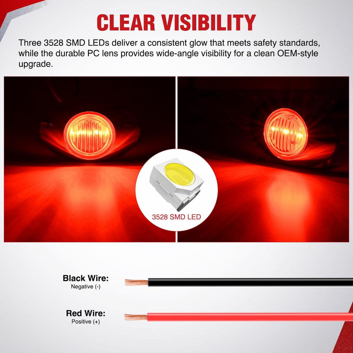 3 Inch Oval LED Trailer Marker Light, Chrome Bezel Red Lens | 10 Pack IP67 Waterproof 12V Surface Mount Marker & Clearance Light, Fits Semi Trucks Trailers RVs Pickup Trucks Vans