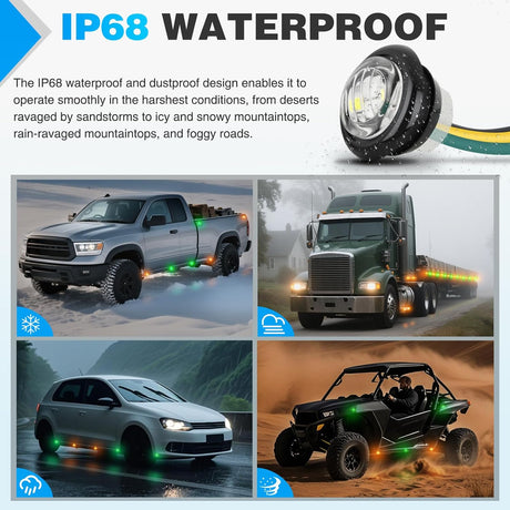 3/4 Inch Dual Color Marker Light 10PCS Amber to Green Turn Signal Auxiliary Side Marker Clearance Indicator Bullet Lights 3 Plug IP68 Waterproof for Trailer Truck Pickup Camper RV ATV UTV Van Bus