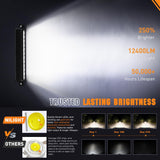 LED Light Bar with Amber DRL 16 Inch 120W Offroad Light Anti-Glare Flood Spot Combo LED Driving Light IP68 w/ 14 AWG DT Connector Wiring Harness for Pickup Truck SUV ATV UTV Boat 4x4