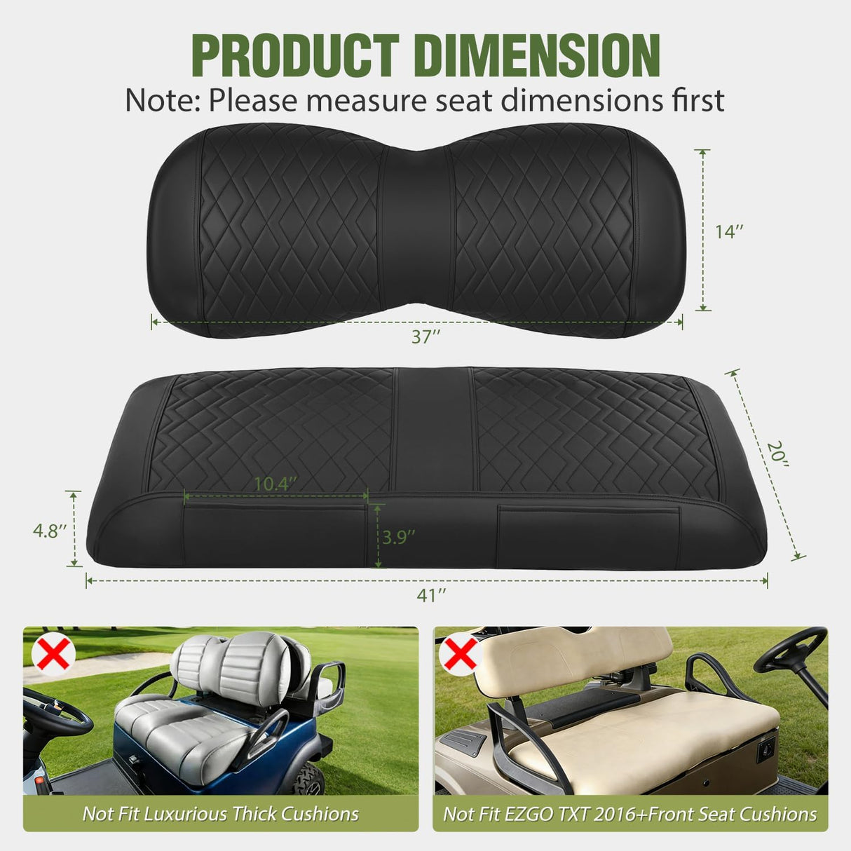 Golf Cart Front Seat Cover 1PC Black Leather Yamaha Drive G29 | Waterproof Leather No Staple Design Sun Scratch Resistant Cover Fits Yamaha 2007-2016 Drive G29/2017-2026 Drive 2