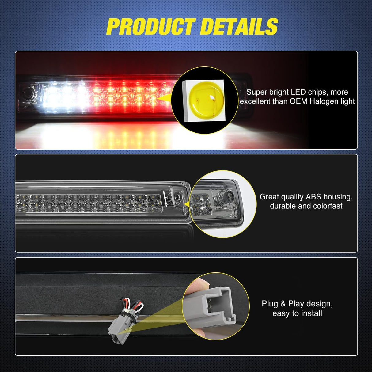 Third Brake Light for Chevy Colorado GMC Canyon 2015 2016 2017 2018 | for Chevy Colorado and GMC Canyon 2015 2016 2017 2018, High Mount 3rd Stop LED Car Rear Cab Center Lamp Replacement, Smoked