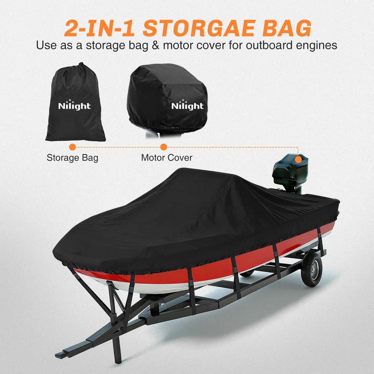 800D Heavy Duty Boat Cover 23ft-24ft | Fits boats with beam width up to 102in (Narrow Jon Boats & Fishing Boats), Marine Grade All-Weather proof Trailerable Cover