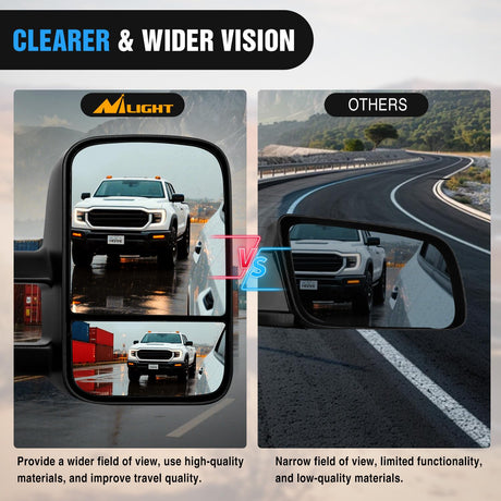 Towing Mirrors Manual Adjusted Flat Convex Glass Telescoping Folding Compatible With 1999-2002 Chevy Silverado GMC Sierra 1500 2500 3500 Suburban Tahoe Avalanche Yukon