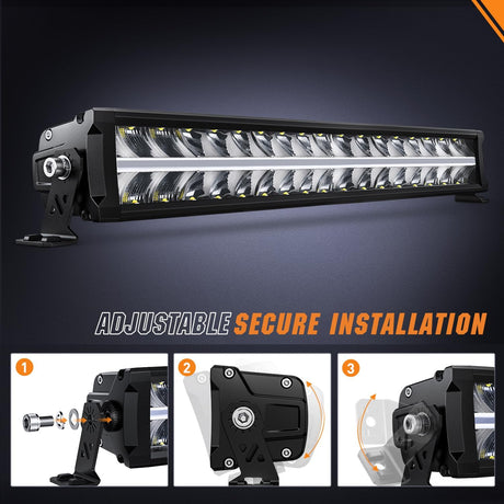 LED Light Bar with Amber DRL 30 Inch 240W Offroad Light Anti-Glare Flood Spot Combo LED Driving Light IP68 w/ 12AWG DT Connector Wiring Harness for Pickup Truck SUV ATV UTV Boat 4x4