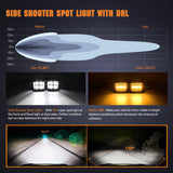 Side Shooter LED Light Pods with Amber DRL 4 Inch 26 W Spot Flood Combo LED Cubes Light w/ 16AWG Wiring Kit for Offroad Driving Fog Light Auxiliary Light on Truck ATV UTV