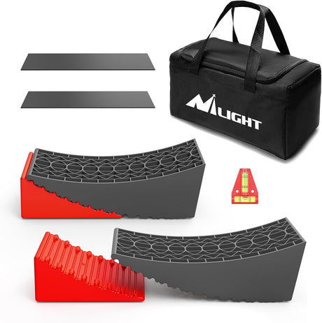 RV Leveler - 2 Pack Camper Leveling Blocks Ramp Support Dual Axles, Up to 35,000lbs, Fast RV Accessories Leveling System for Travel Trailer, Motorhome - Red