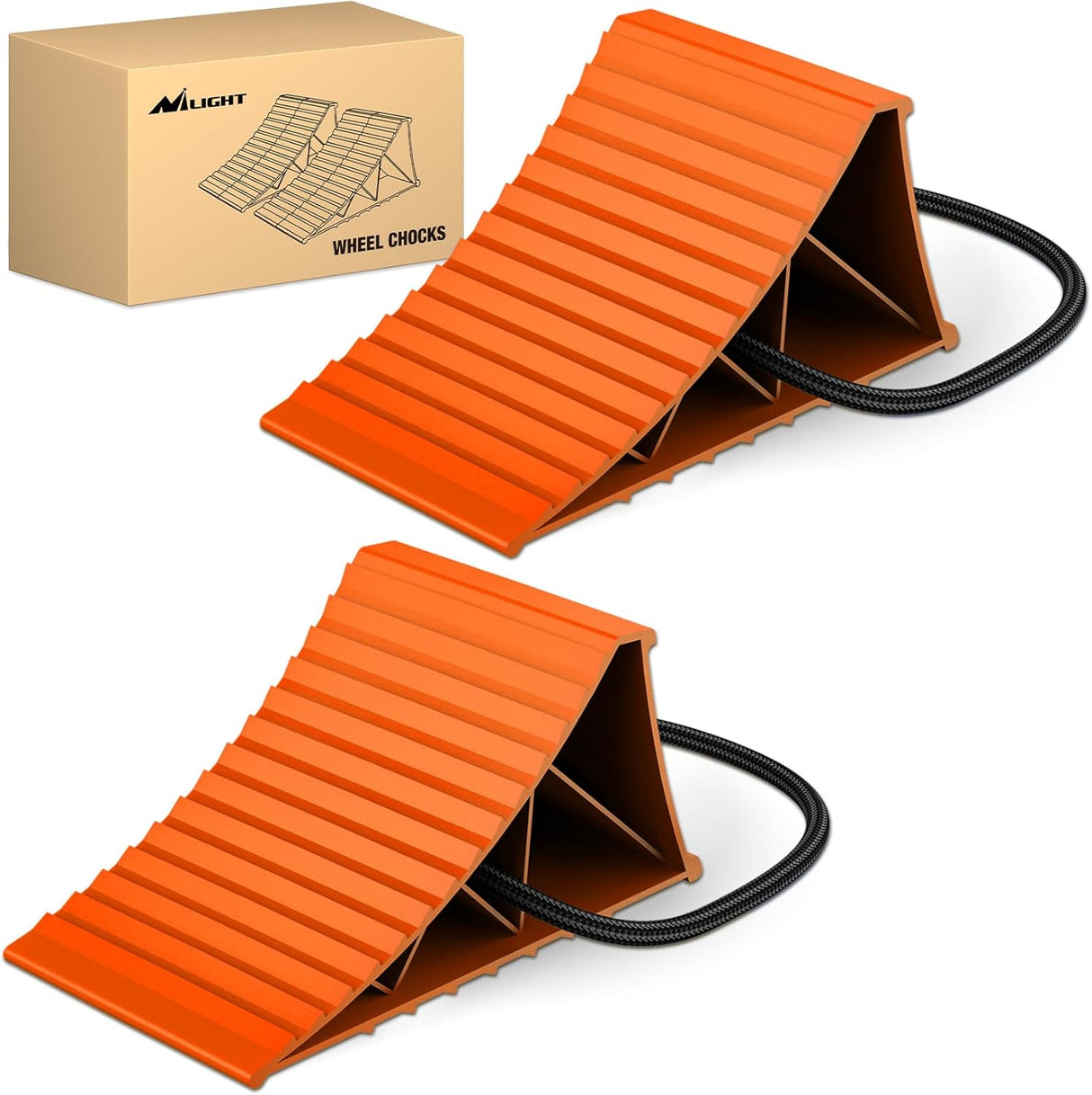 Wheel Chocks, Heavy Duty Wheel Stopper for Car, Truck, RV, Trailer, Caravan, Motorcycle, 8.7 Inch x 4.8 Inch x 4.2 Inch, 2-Pack(Orange)