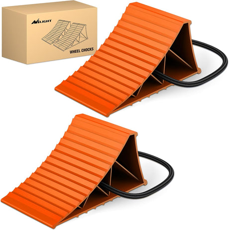 Wheel Chocks, Heavy Duty Wheel Stopper for Car, Truck, RV, Trailer, Caravan, Motorcycle, 8.7 Inch x 4.8 Inch x 4.2 Inch, 2-Pack(Orange)