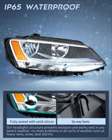 Headlight Assembly Compatible with 2011-2018 Volkswagen Jetta MK6 | 2011-2018 Volkswagen Jetta MK6 OE Style Replacement Chrome Housing Amber Reflector Halogen Headlamps