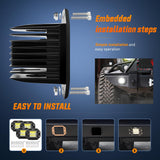 4PCS 42W Flush Mount LED Pods Spot Flood Combo Beam Driving Backup Reverse Grill Mount Light with 16AWG LED POD Lights Wiring Harness Kit -4 Leads