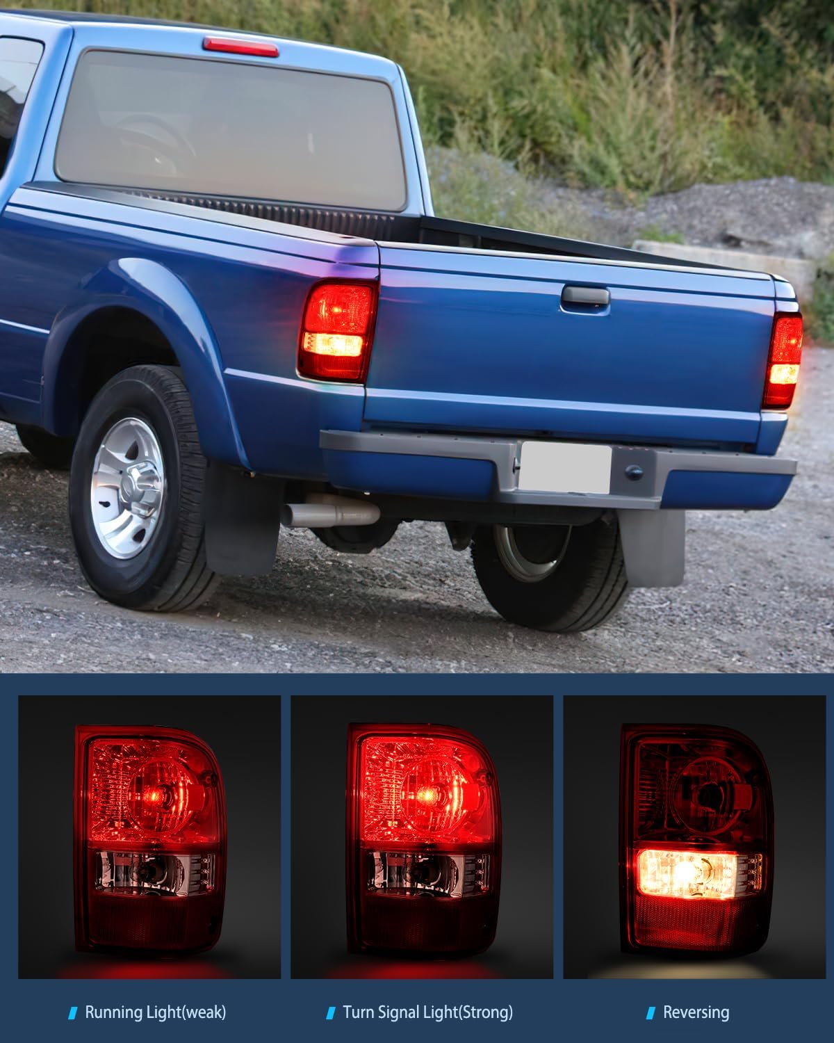 Taillight Assembly Compatible with 2001 2002 2003 2004 2005 2006 2007 2008 2009 2010 2011 Ford Ranger without STX Model Rear Lamp OE Style Driver and Passenger Side Dark Red Lens