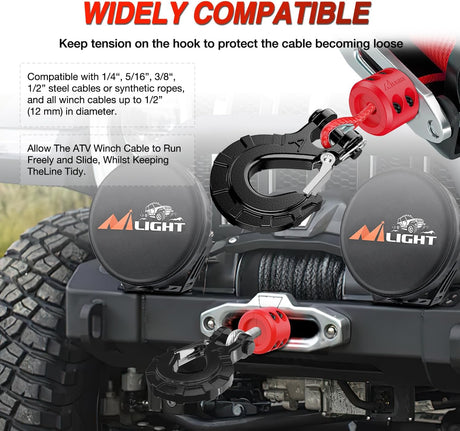 Winch Stopper for ATV UTV Truck SUV Winch Cable Hook Rubber Stopper Protects Towing Hook Synthetic Rope Winch Accessories Rope Line Saver with Stainless Steel Screws and Nuts Allen Wrenc, Red