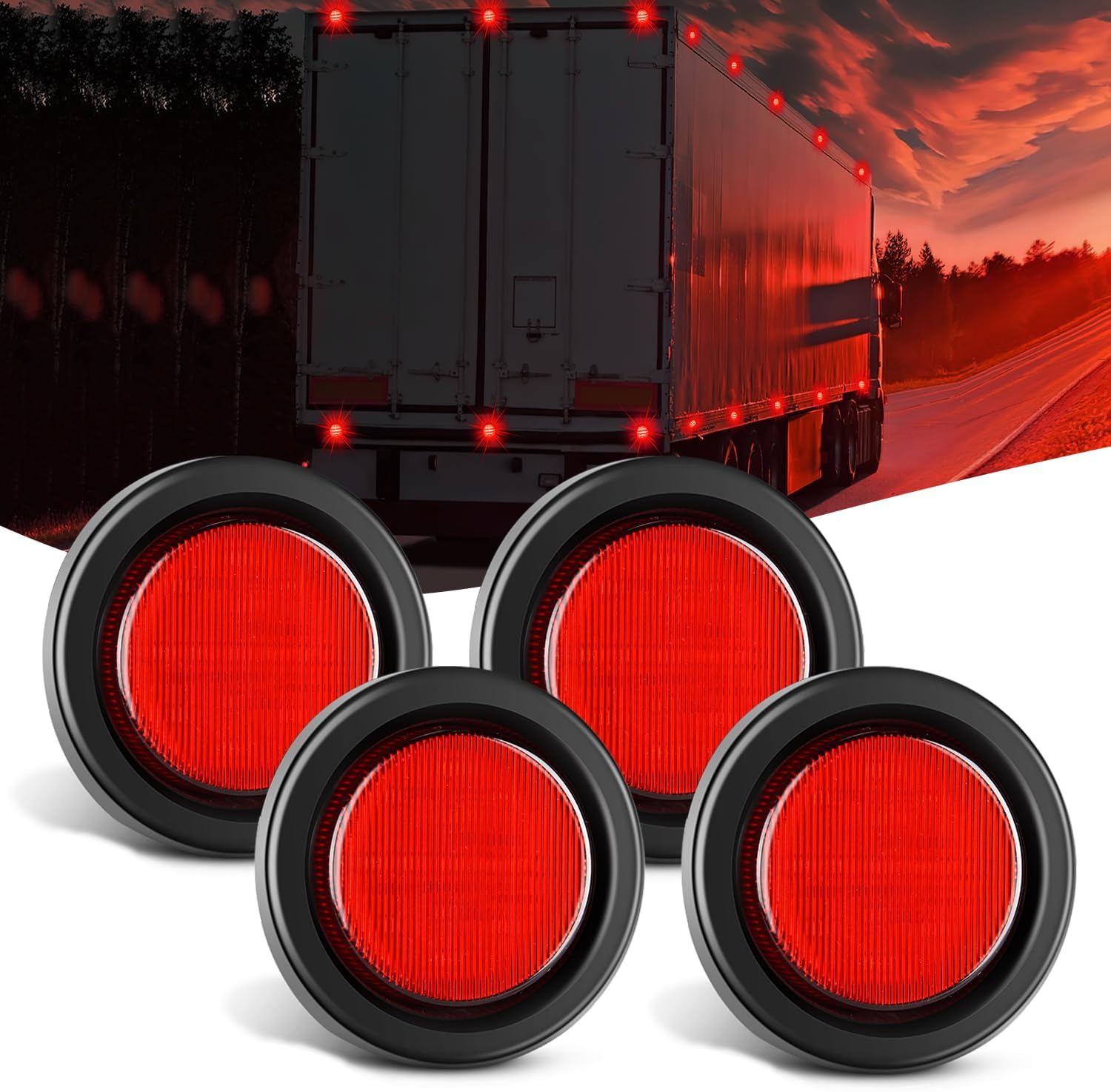 2.5" Red 13 Leds Round Marker Clearance Light (4 Pcs) Nilight