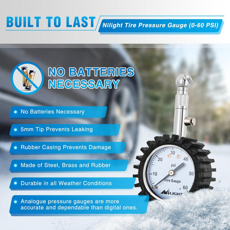 Tire Pressure Gauge 60PSI Heavy Duty Stainless Steel Air Chucks ANSI B40.1 Certified Large 2 Inch Dial Wheel Service Checker for Truck Semi Truck ATV Motorhome Cars & RV Accessories