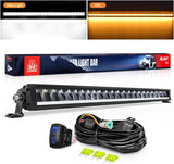 LED Light Bar with Amber DRL 30 Inch 120W Single Row Offroad Light Anti-Glare Flood Spot Combo LED Driving Bar IP68 w/ 14AWG DT Wiring Kit for Pickup Truck SUV ATV UTV Boat 4x4