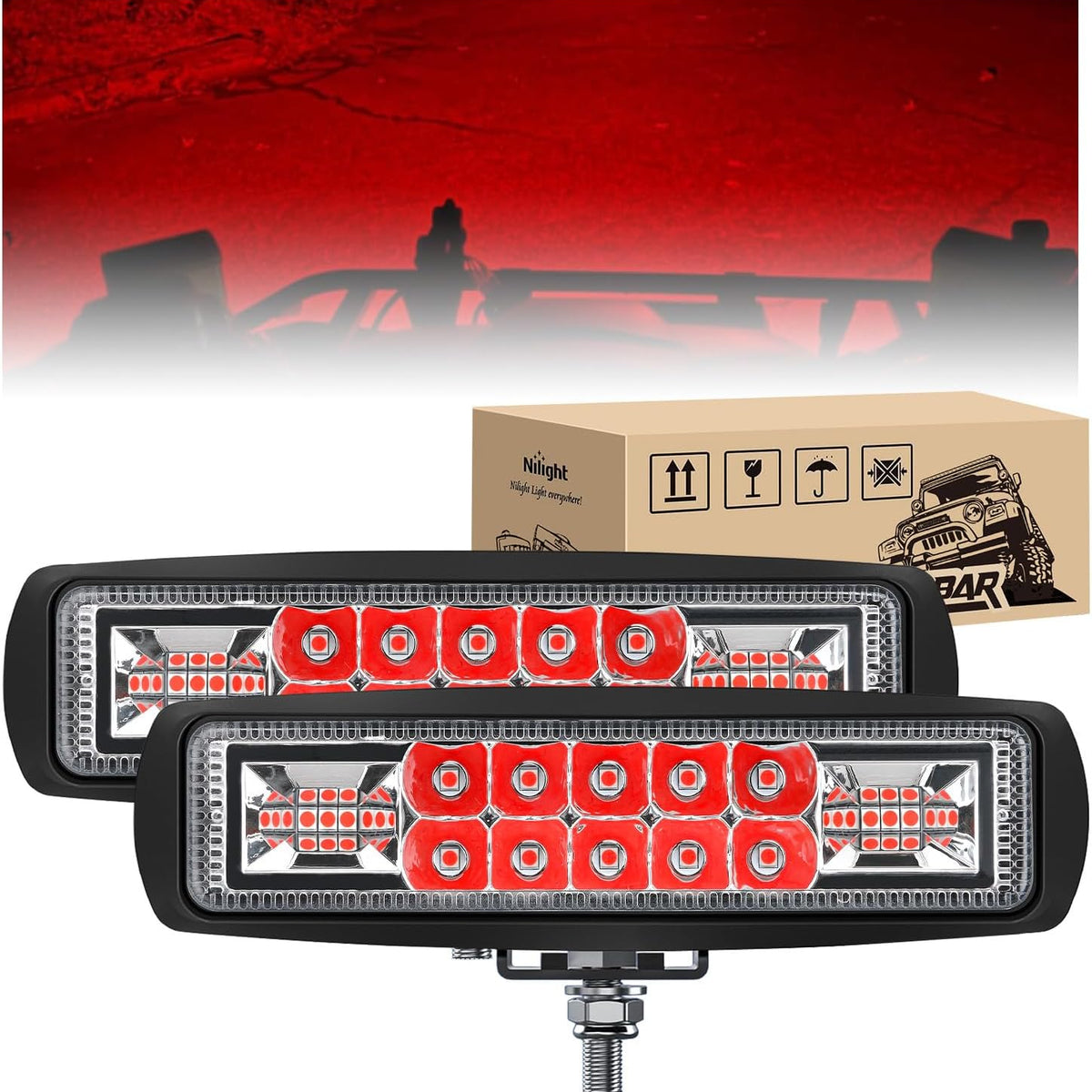 6 Inch Red LED Light Pods 2 PCS 60W Flood Spot Combo Beam Off Road ...
