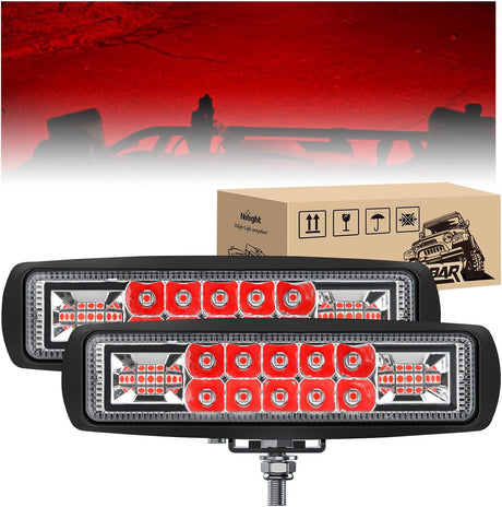 6 Inch Red LED Light Pods 2 PCS 60W Flood Spot Combo Beam Off Road Driving Fog Fishing Hunting Emergency Safety Signal Trailer Lighting for 12V 24V ATV UTV Pickup Truck Tractor Boat