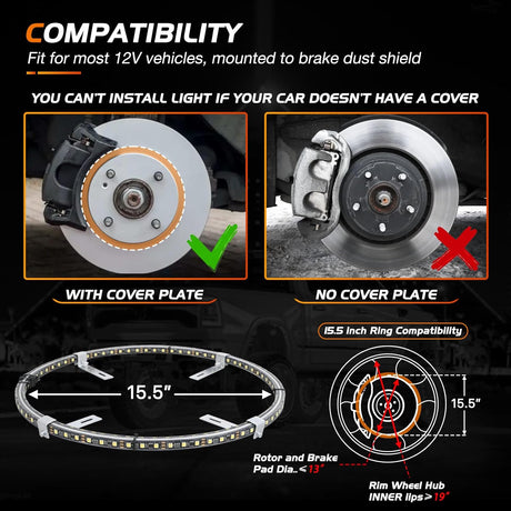 4PCS 15.5inch Double Row LED Wheel Ring Lights Pure White with Wiring Harness Kit Rocker Switch Control Dual Row for Car Van SUV Truck